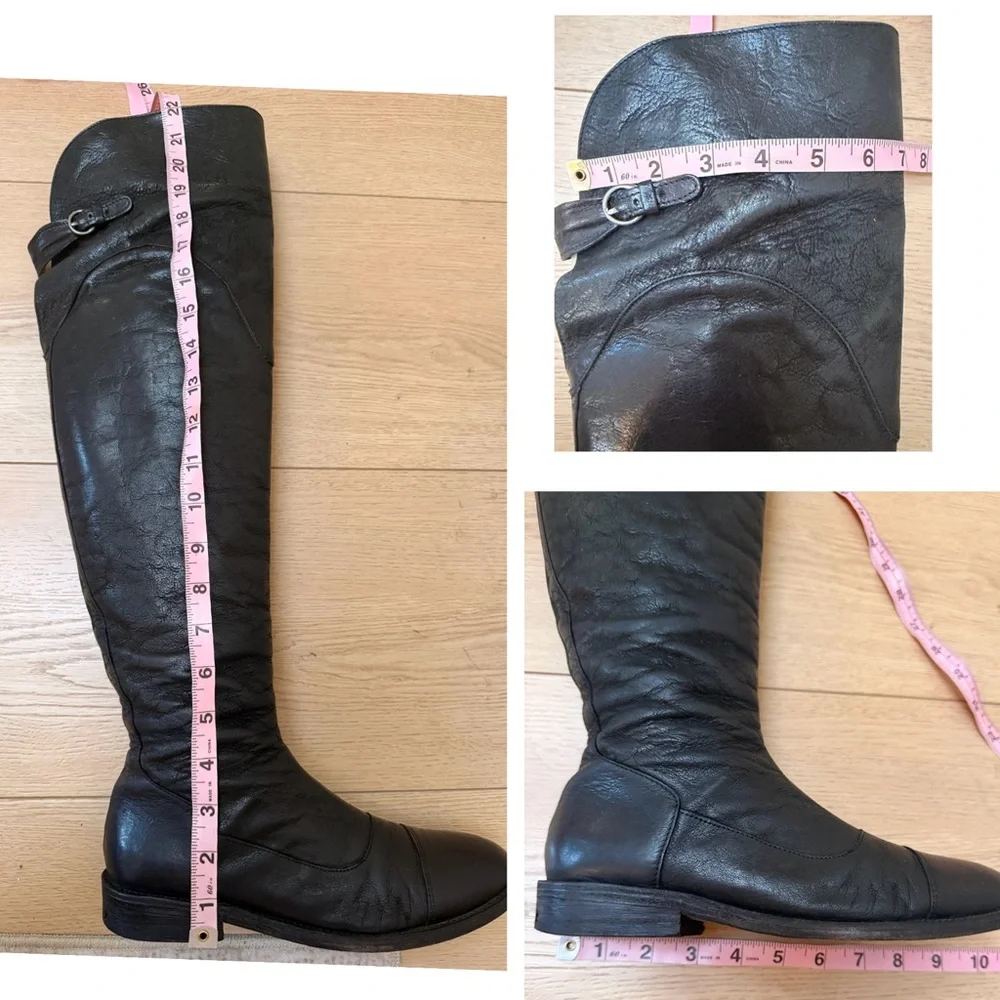 All Saints women’s Black Leather Over-the-Knee buckle zip up Riding Boots  37